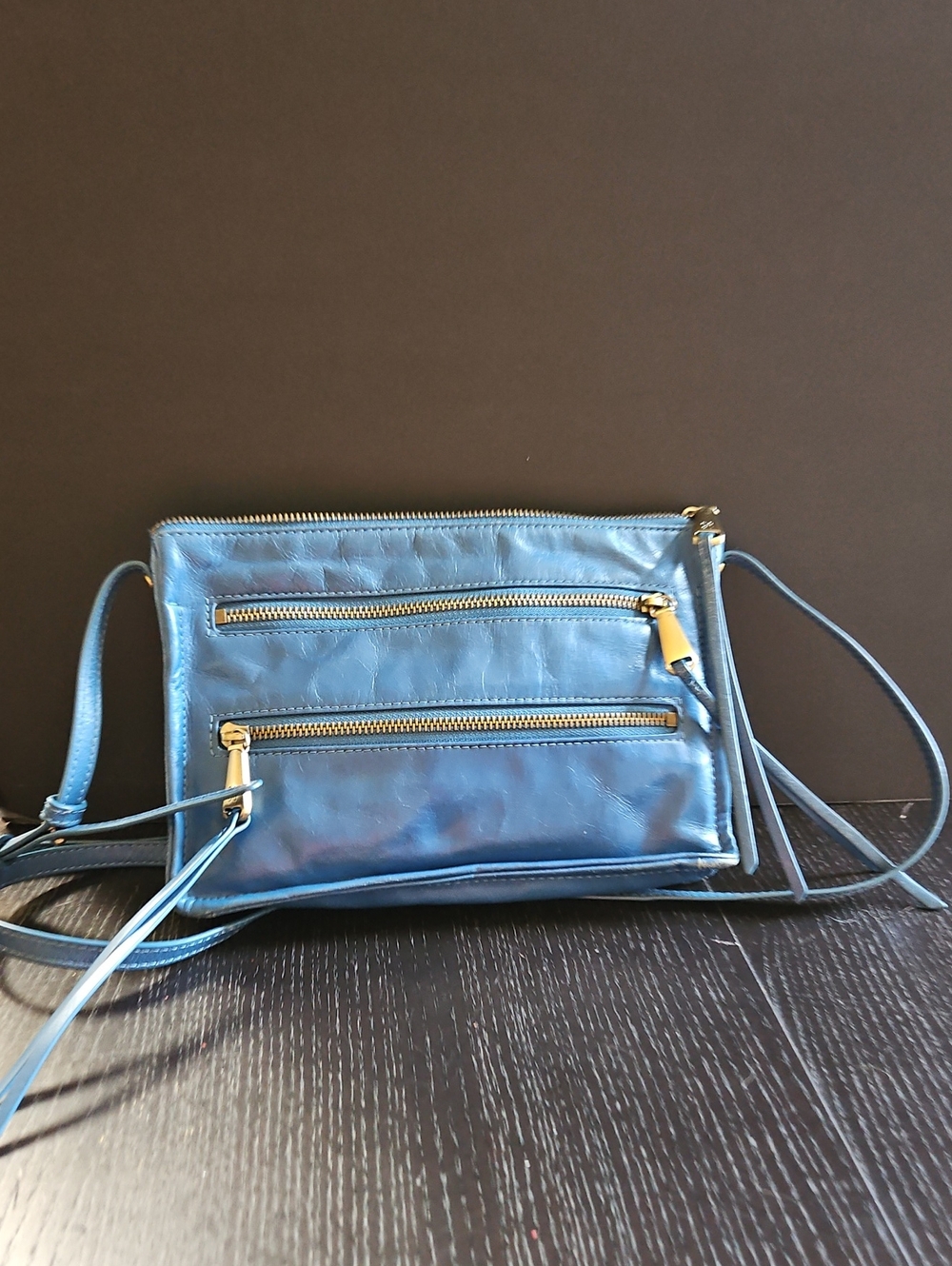 HOBO Blue Leather Crossbody with Gold Zippers